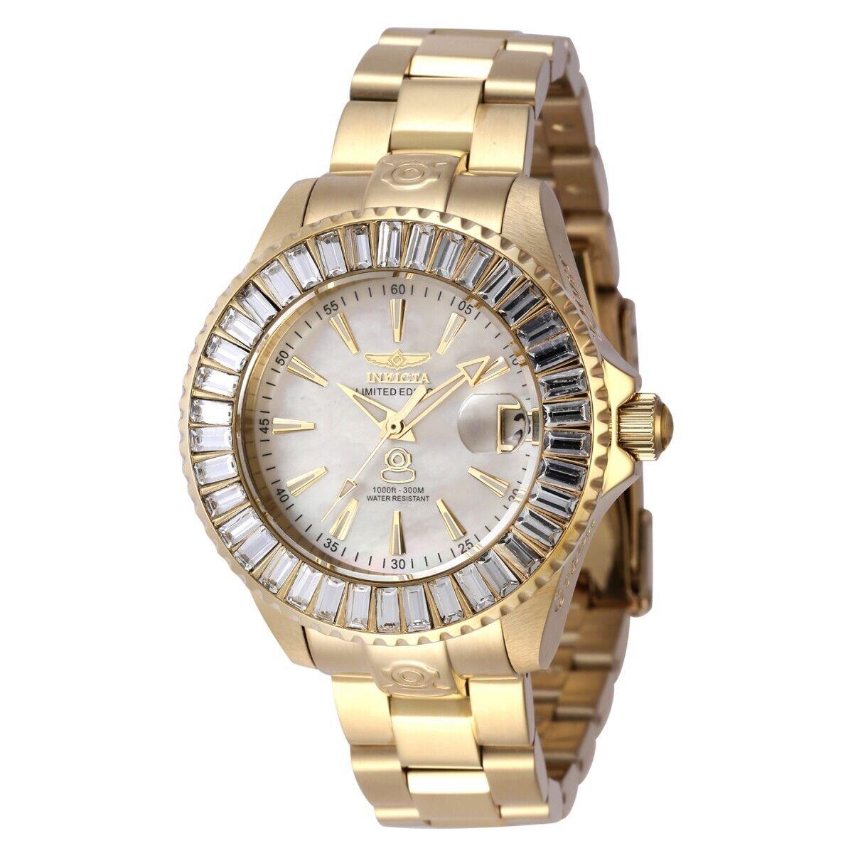 Invicta Pro Diver Automatic Women`s Watch w/ Mother of Pearl Dial - 38mm Gold