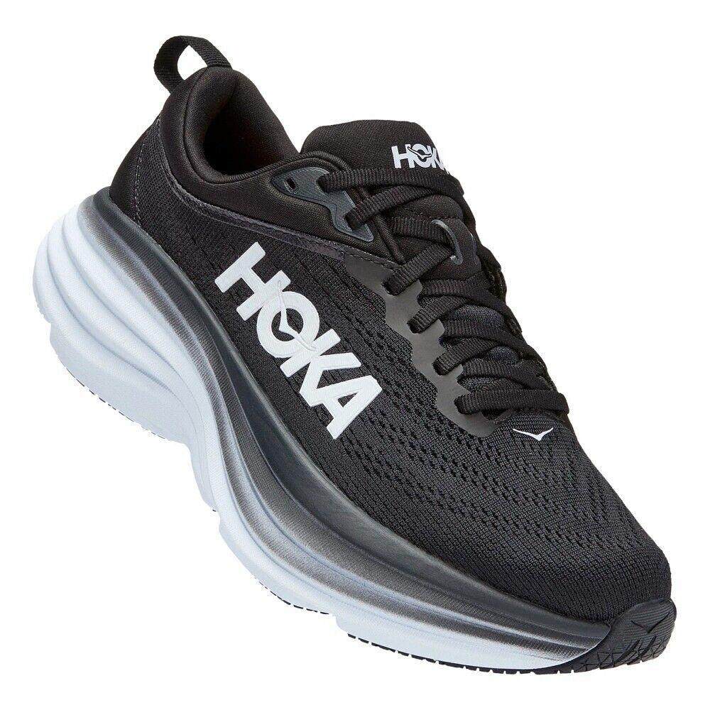 Women`s Hoka Bondi 8 Black White Various Sizes