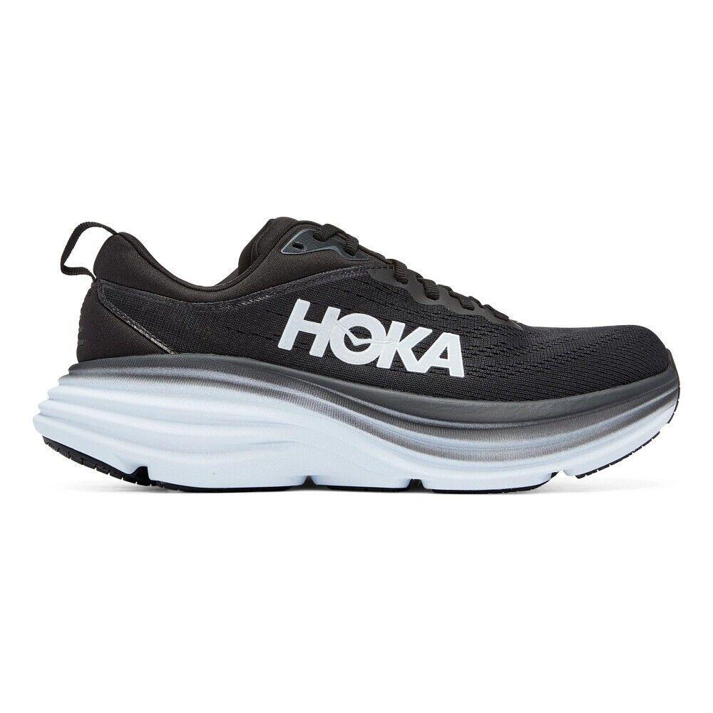 Women`s Hoka Bondi 8 Black White Various Wide Sizes