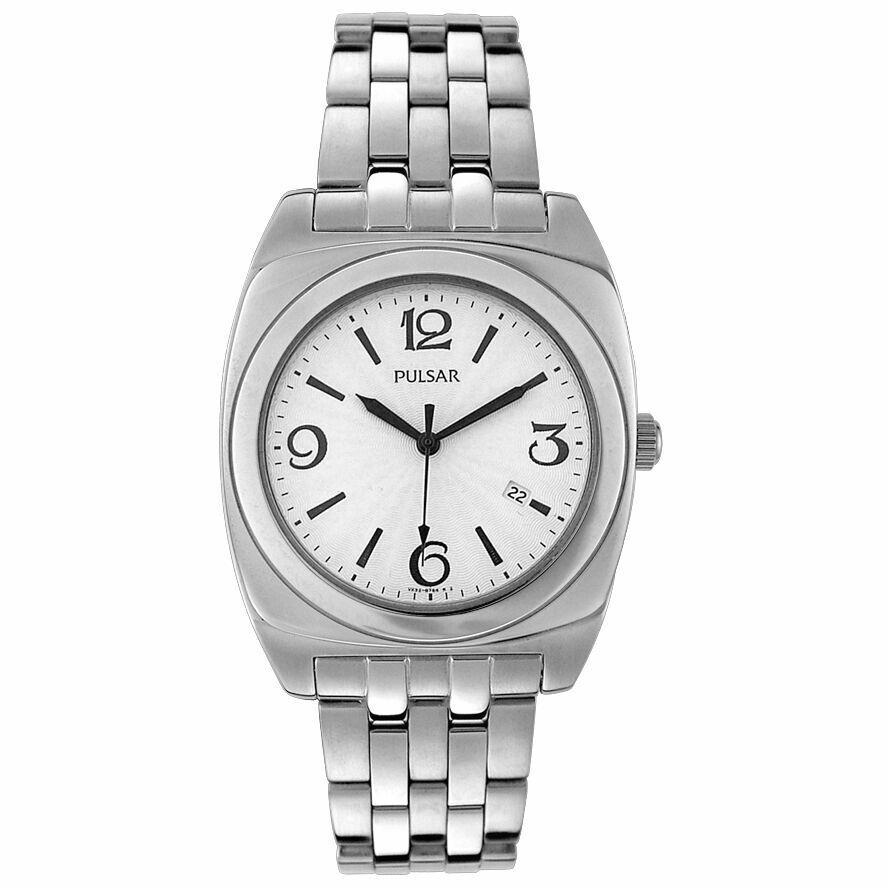 Pulsar PXDA05 Men`s Dress White Dial Date Silver-tone Bracelet