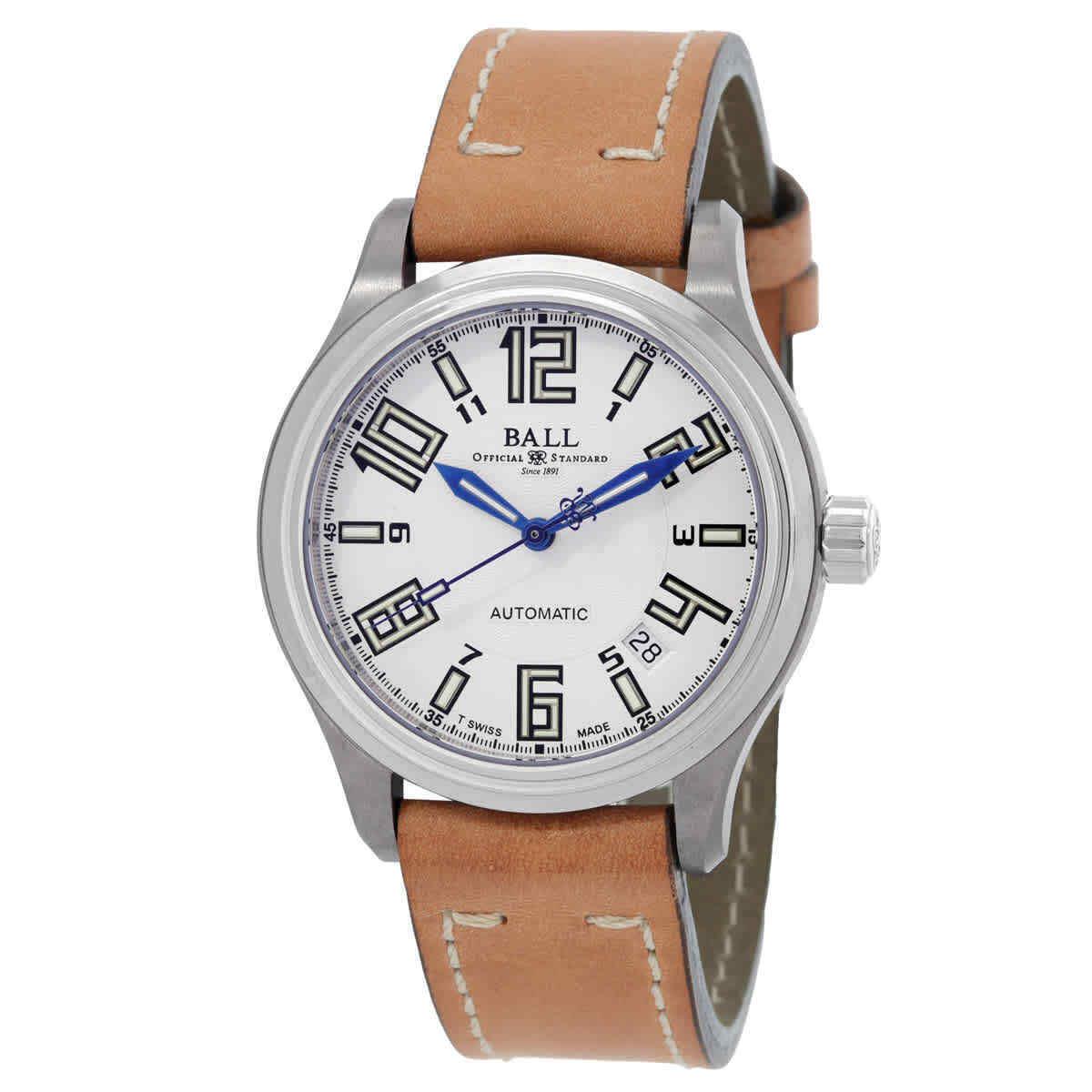 Ball Trainmaster Automatic 38.5mm White Dial Men`s Watch NM1038D-LEA-WH