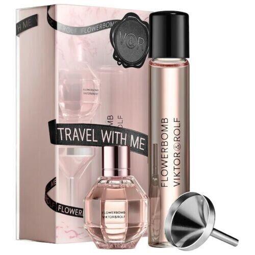 Flowerbomb Viktor Rolf Travel Set 0.24 Oz Refillable Edp + 0.5 Oz Refill Edp