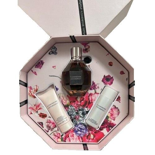 Flowerbomb Viktor Rolf Women 3-Piece Set: 3.4oz Edp 1.7oz Gel 1.3oz Cream