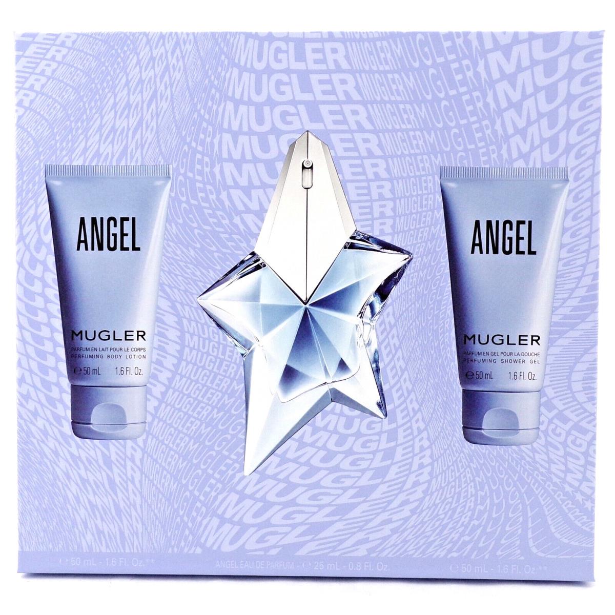 Angel by Mugler 0.8 oz Edp Refillable Spray Star+1.6 oz Lotion +sh/gel Set