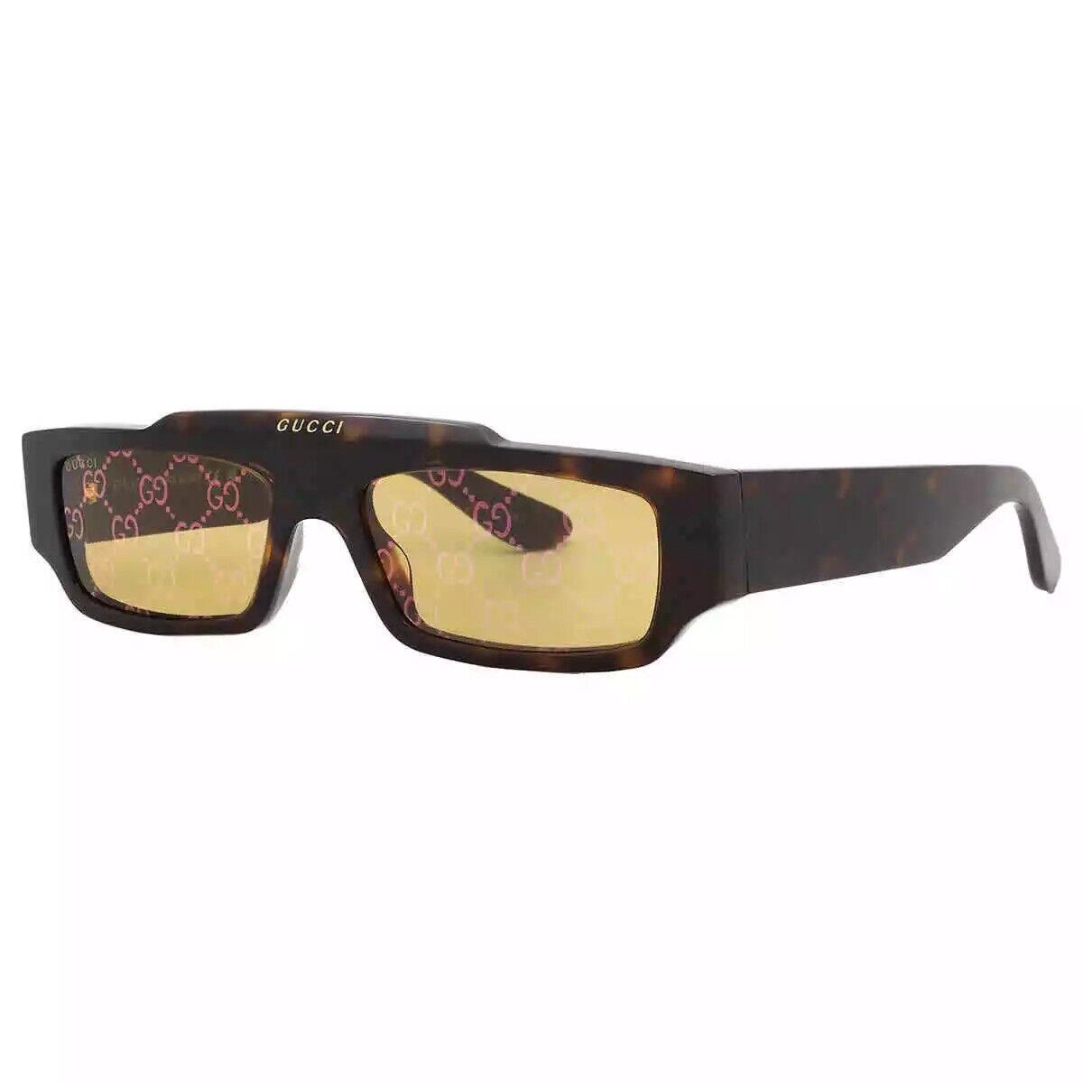 Gucci GG 1592 S 002 Logo Rectangular Dark Havana Brown Lens Sunglasses 55mm - Frame: Brown