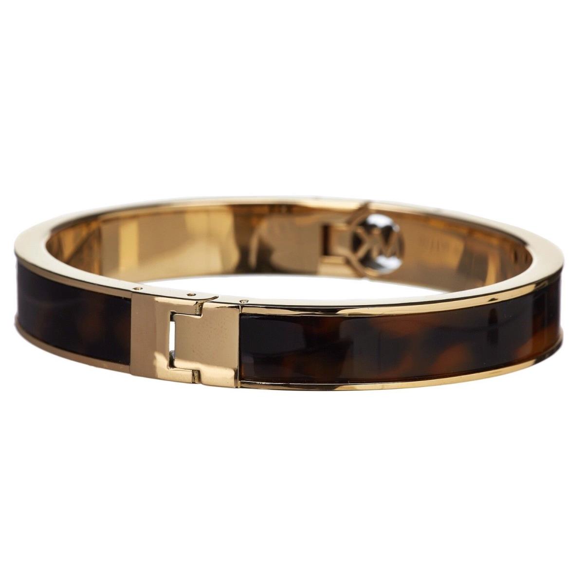 Michael Kors Fulton Tortoise Gold Tone Hinge Bangle Bracelet MKJ3526710 + MK Box