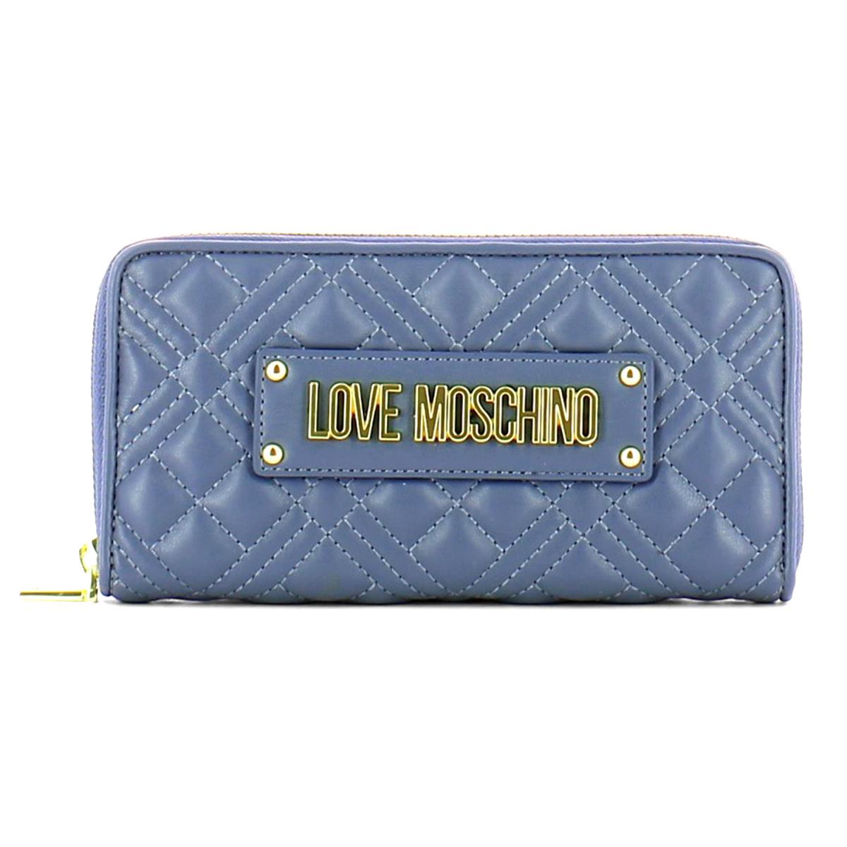 Love Moschino Classic Blue Denim Quilted Zip Around Long Wallet 0222