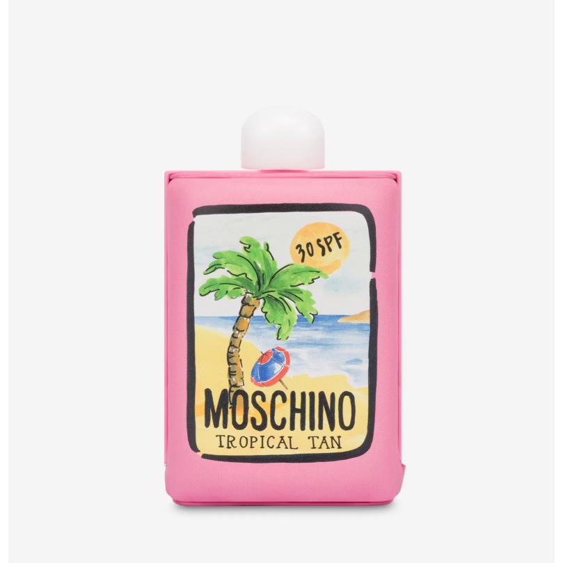 SS22 Moschino Tropical Tan Clutch Pink Padded Nappa Leather Sunscreen 30SPF