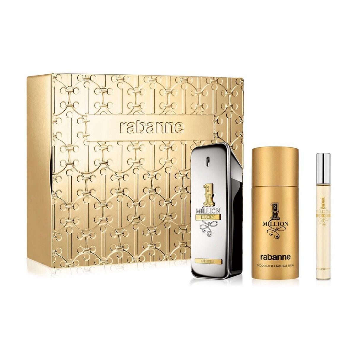 Paco Rabanne 1 Million Lucky 100 ml/3.4 oz Eau De Toilette Spray 3 Pcs Gift Set