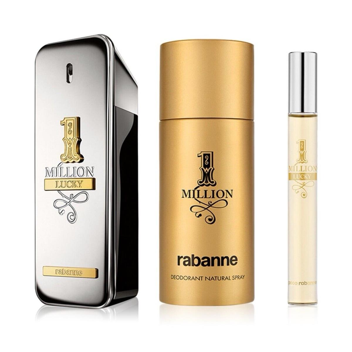 Paco Rabanne 1 Million Lucky 100 ml/3.4 oz Eau De Toilette Spray 3 Pcs Gift Set