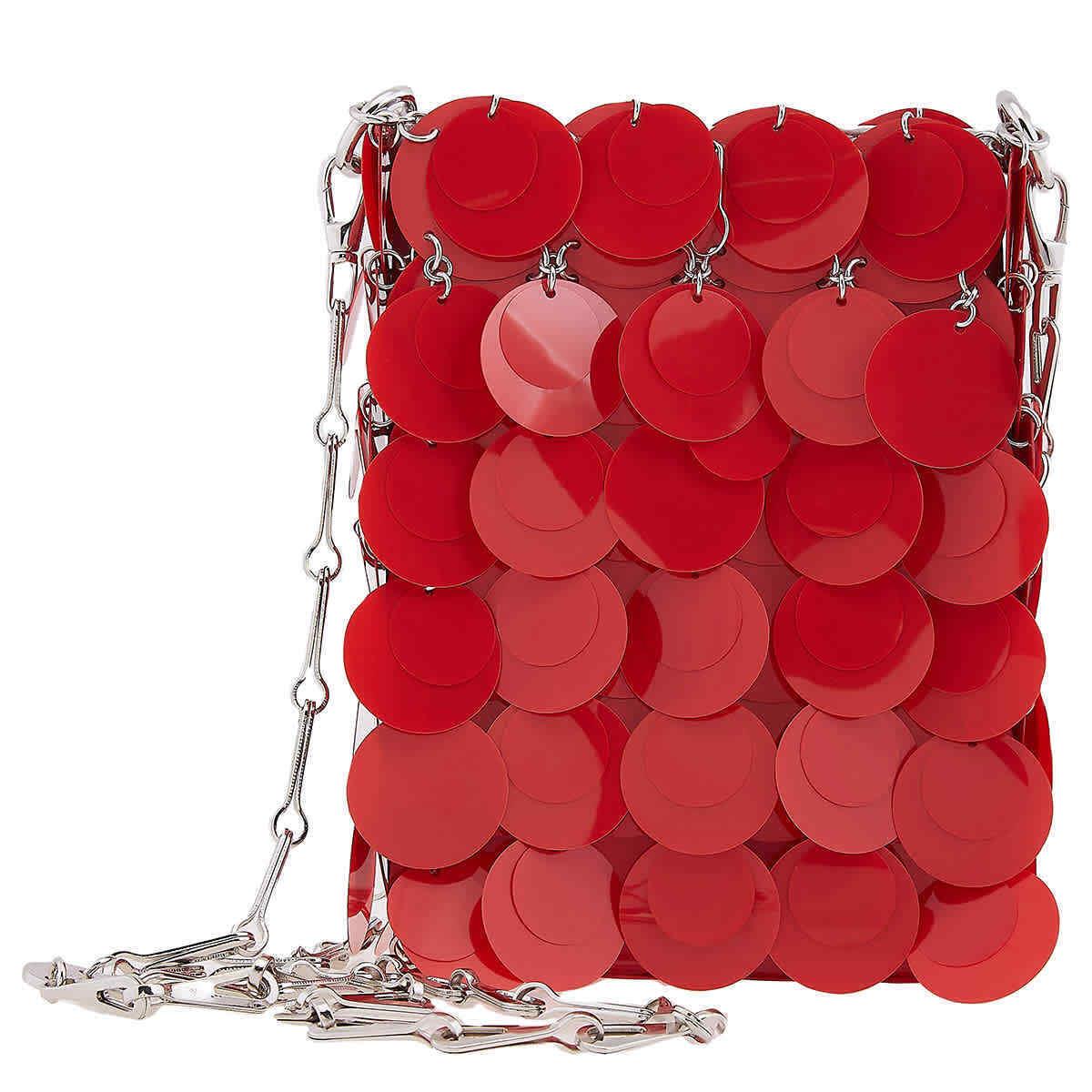 Paco Rabanne Red Mini Sparkle Discs Shoulder Bag 23PSS0094PLX108