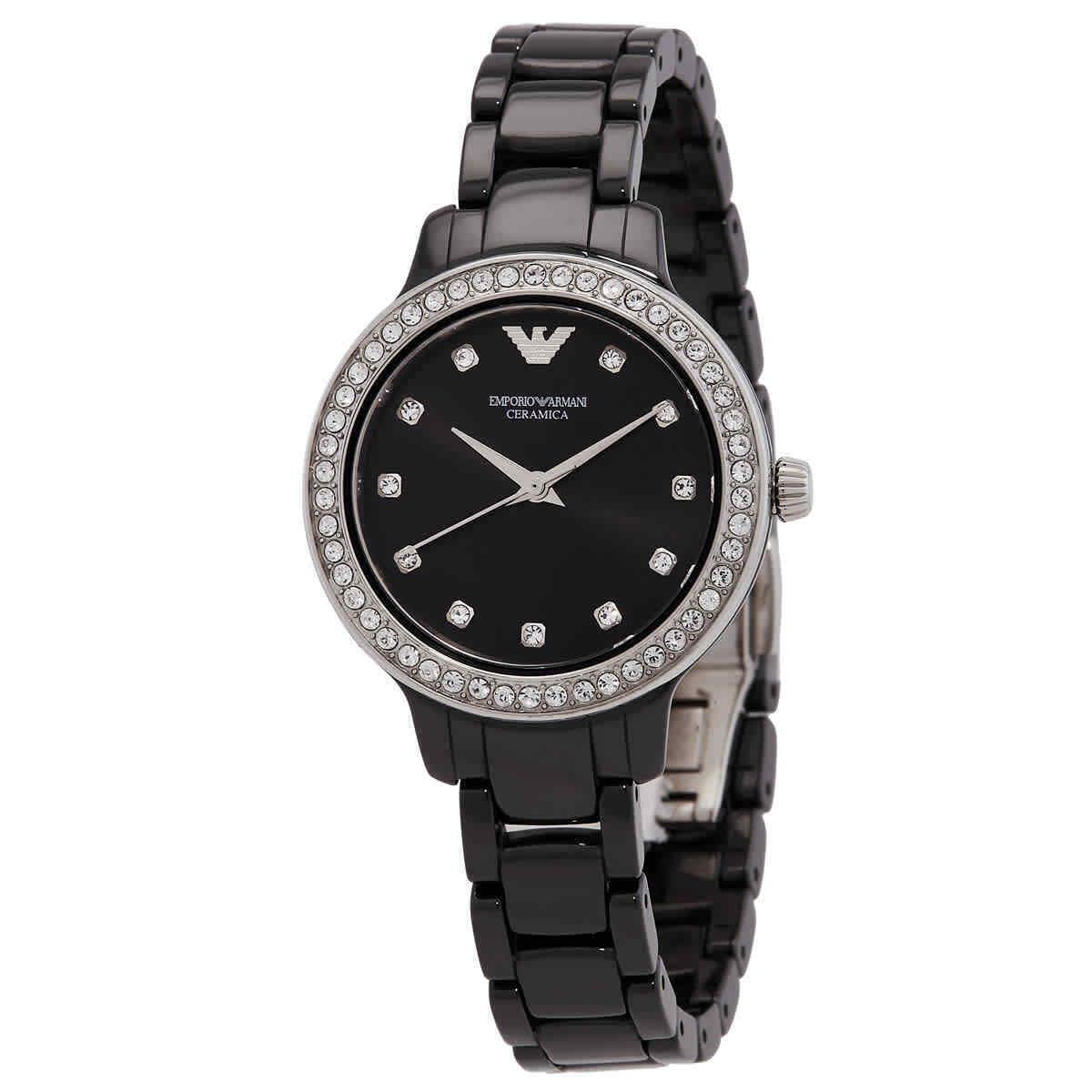 Emporio Armani Cleo Quartz Crystal Black Dial Ladies Watch AR70008