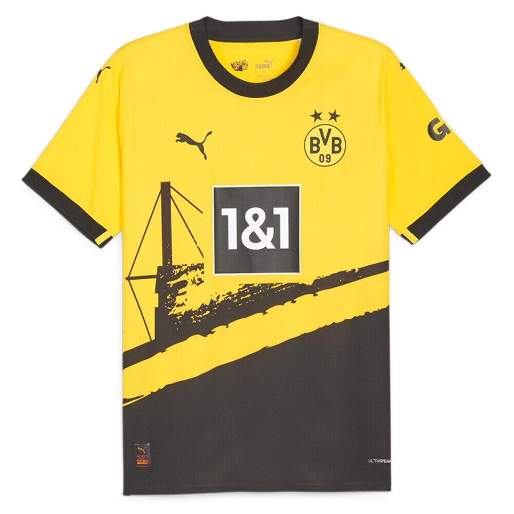 Puma Bvb Crew Neck Short Sleeve Home Authentic Soccer Jersey Bvb Crew Neck Short Sleeve Home Soccer Jersey Mens Black Yellow