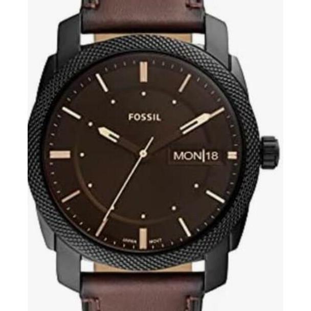 Fossil - Men`s Machine Quartz Leather Three-hand Watch Stainless Dark Brown