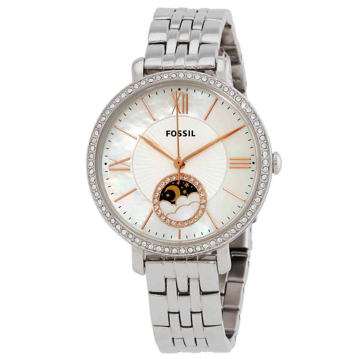 Fossil Jacqueline Quartz Crystal White Mop Dial Ladies Watch ES5164 - Dial: White Mother of Pearl, Band: Silver-tone, Bezel: Silver-tone