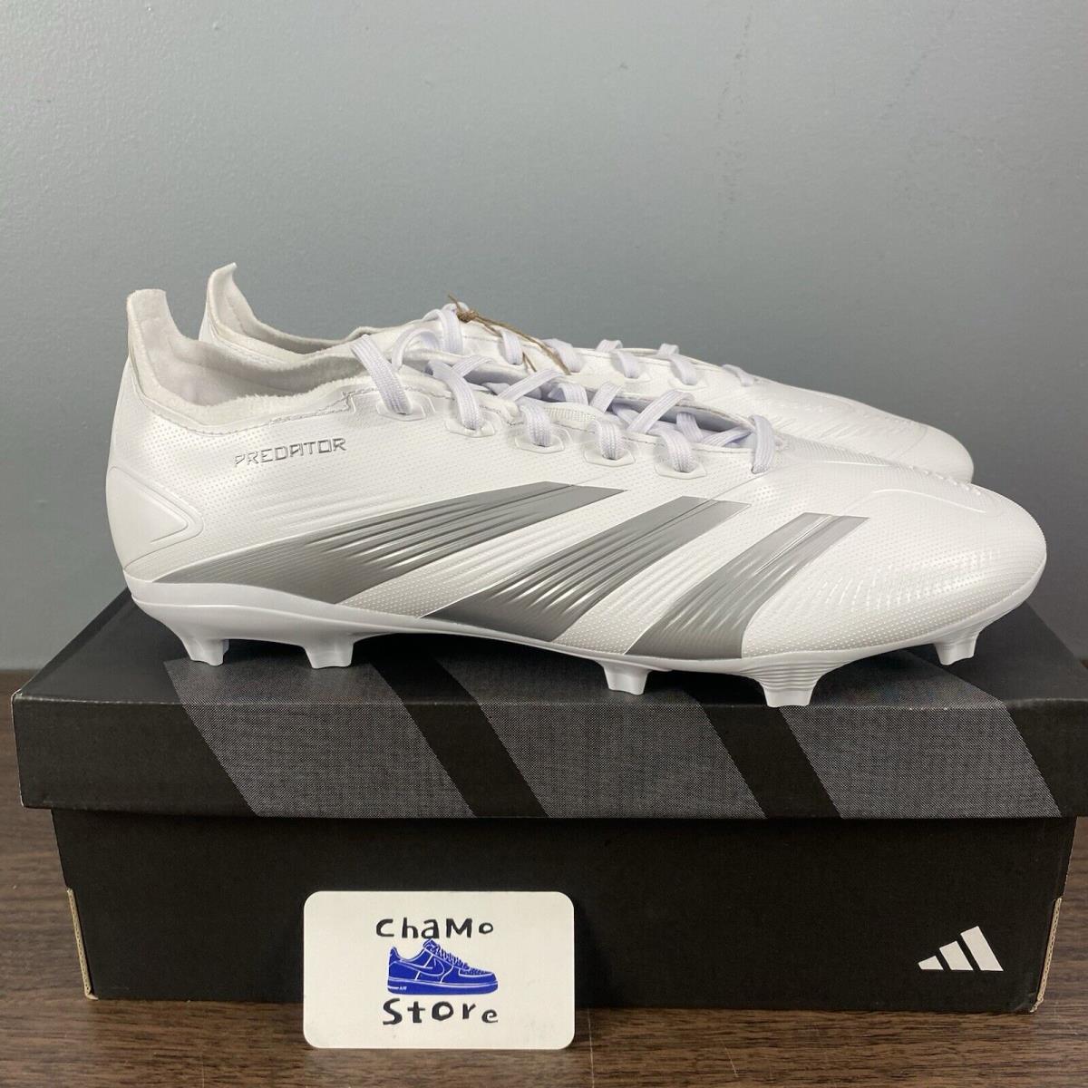 Adidas Predator League FG Soccer Shoes White Silver IE2372 Men Sz 10.5