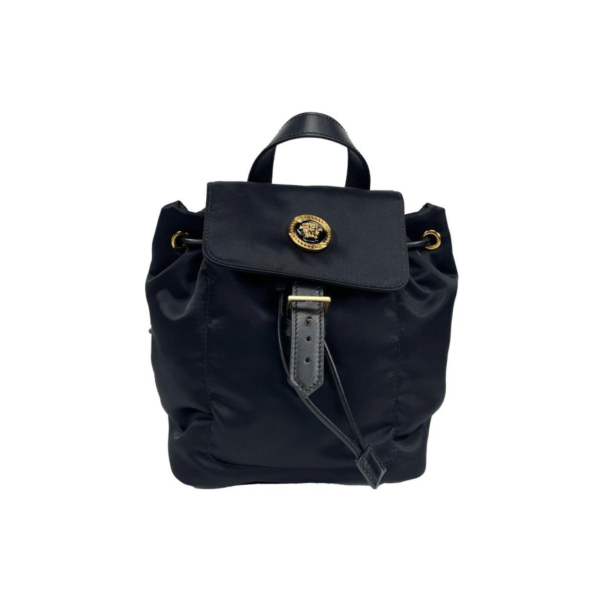 Versace Mini Nylon Medusa Drawstring Backpack Bag - Handle/Strap: Black, Hardware: Gold, Exterior: Black