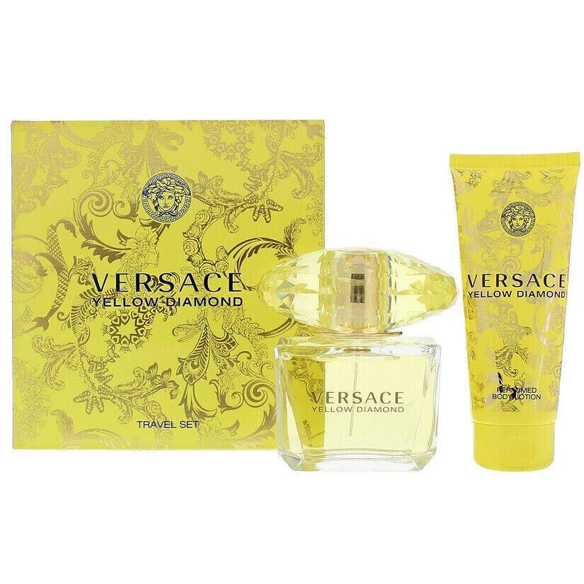 Versace Yellow Diamond 2 Pieces Set Women 3.0 oz Edt Spray 3.4 oz Body Lotion