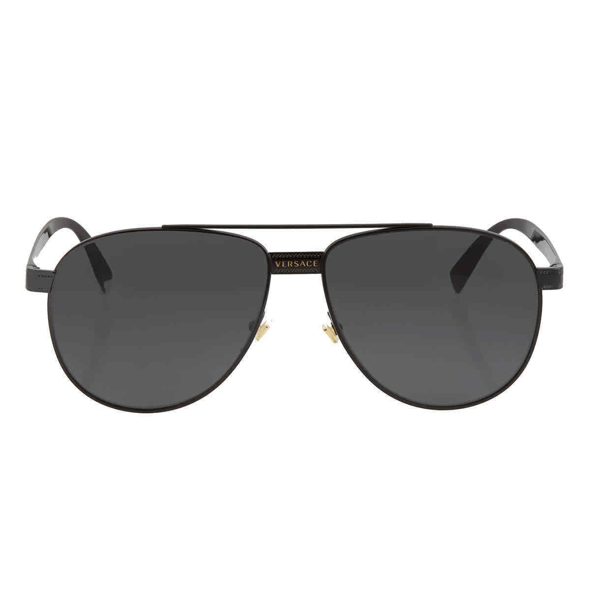 Versace Grey Pilot Unisex Sunglasses VE2209 100987 58 VE2209 100987 58 - Frame: Black, Lens: Grey