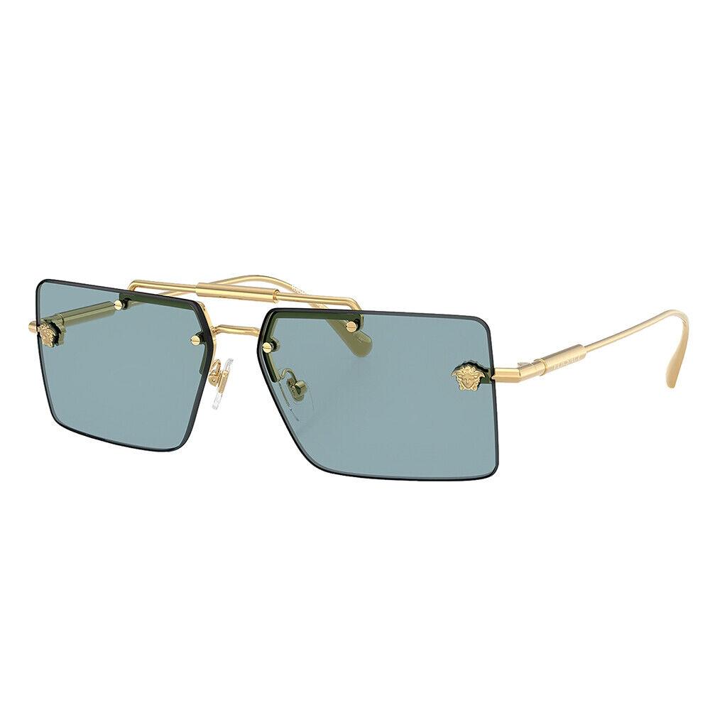 Versace VE 2245 100280 Gold Metal Rectangle Sunglasses Blue Lens