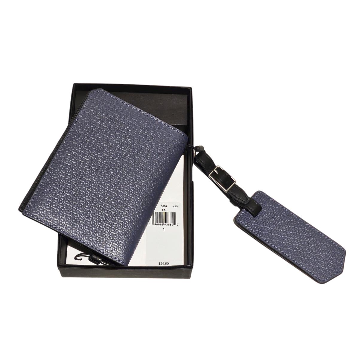 Calvin Klein Bifold Navy Blue Passport Wallet and Travel Name Tag