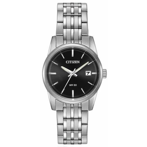 Citizen EU6000-57E Women`s Quartz Calendar Date Black Dial Silver 27mm Watch - Dial: Black, Band: Black