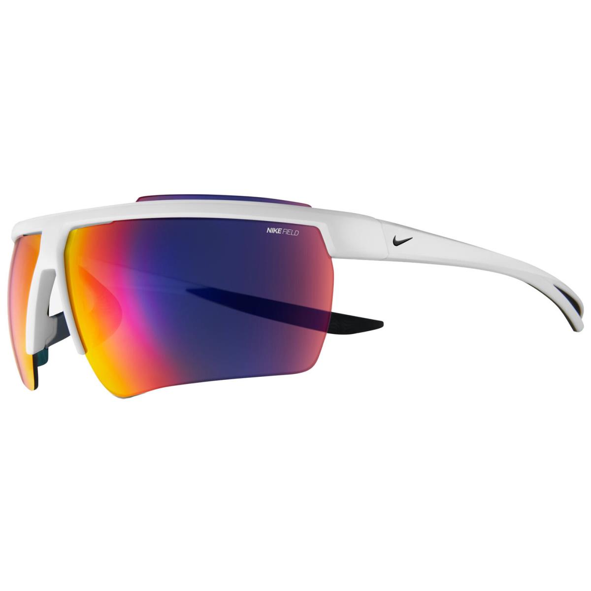 Nike Windshield 20 Men`s Semi Rimless Wrap Sunglasses w/ Field Tint Mirror Lens White-Black/Multi (100)