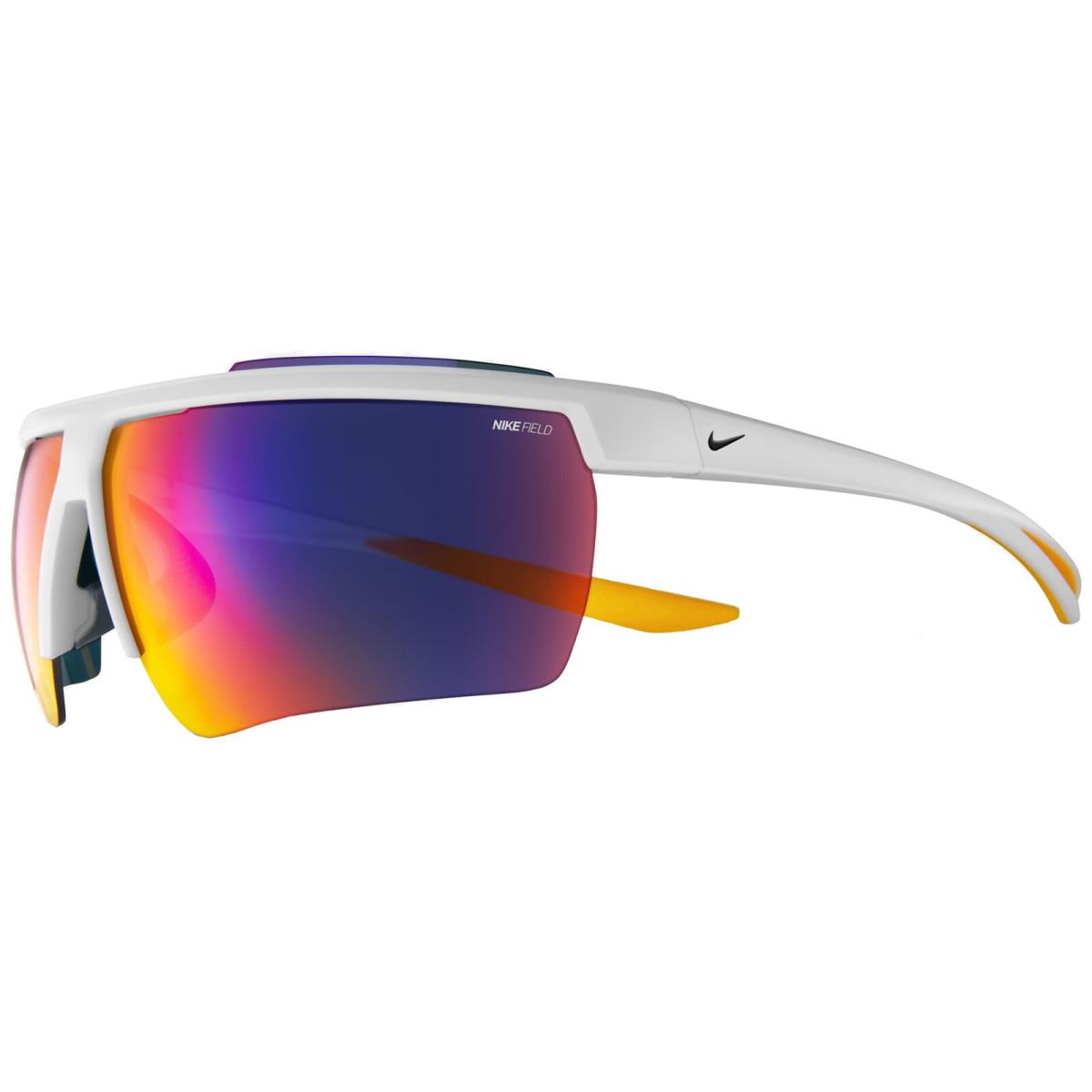 Nike Windshield 20 Men`s Semi Rimless Wrap Sunglasses w/ Field Tint Mirror Lens White-Dark Cinder/Multi (106)