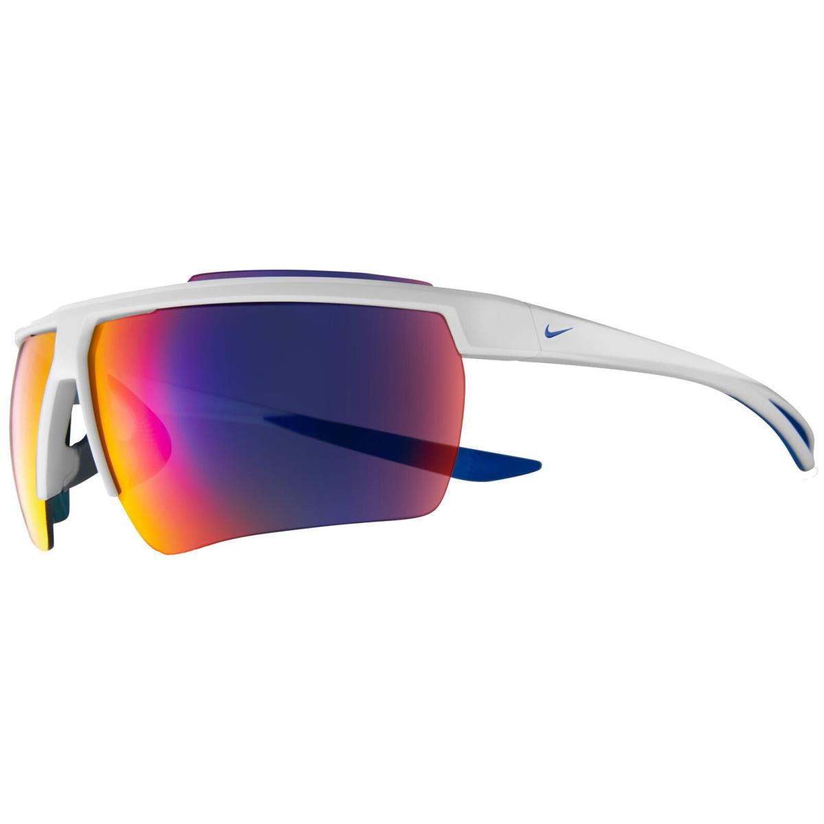 Nike Windshield 20 Men`s Semi Rimless Wrap Sunglasses w/ Field Tint Mirror Lens White-Game Royal/Multi (102)