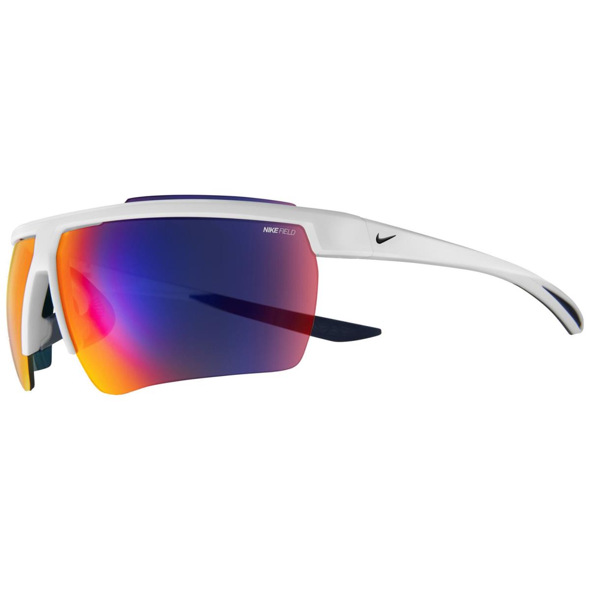 Nike Windshield 20 Men`s Semi Rimless Wrap Sunglasses w/ Field Tint Mirror Lens White-Midnight Navy/Multi (103)