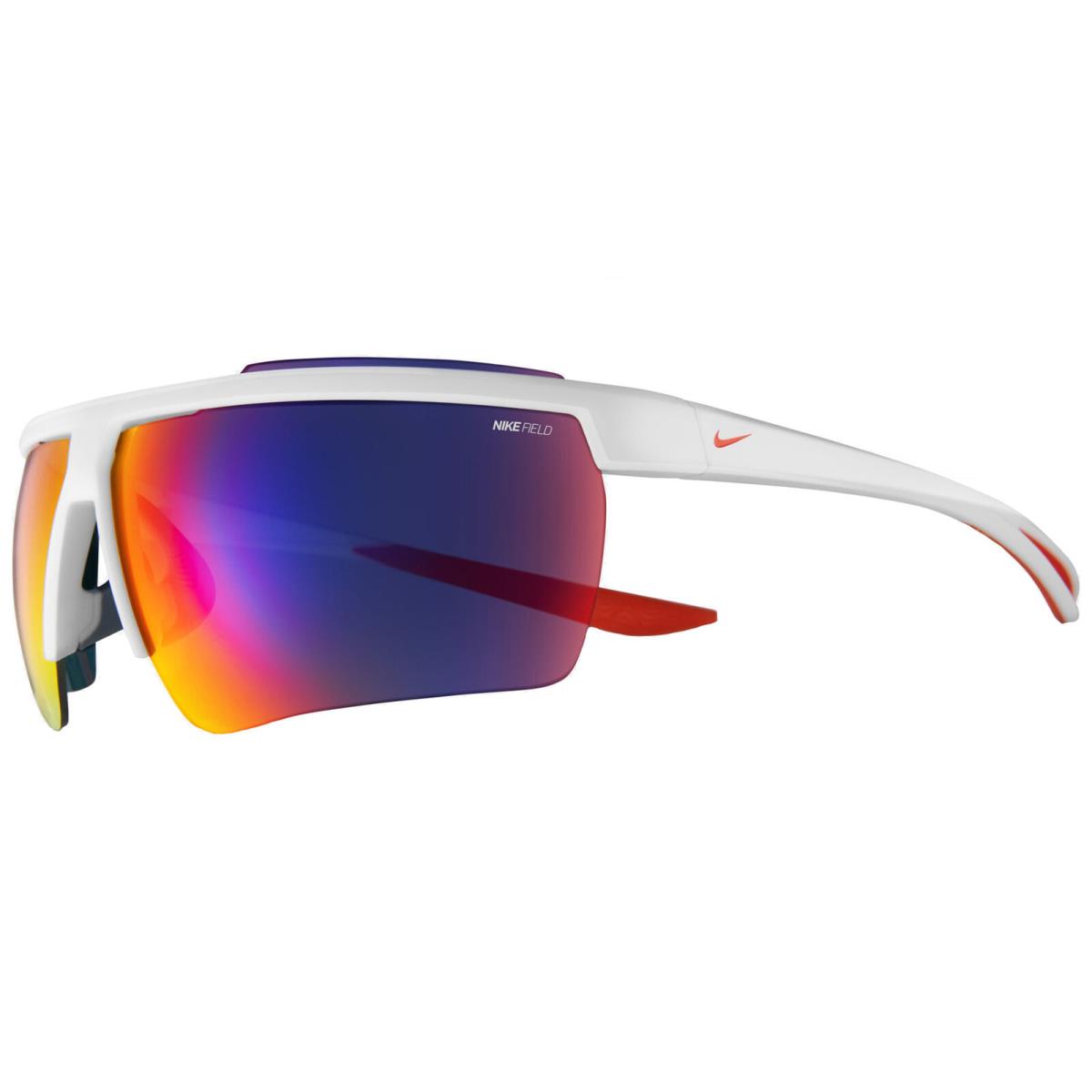 Nike Windshield 20 Men`s Semi Rimless Wrap Sunglasses w/ Field Tint Mirror Lens White-Orange/Multi (104)