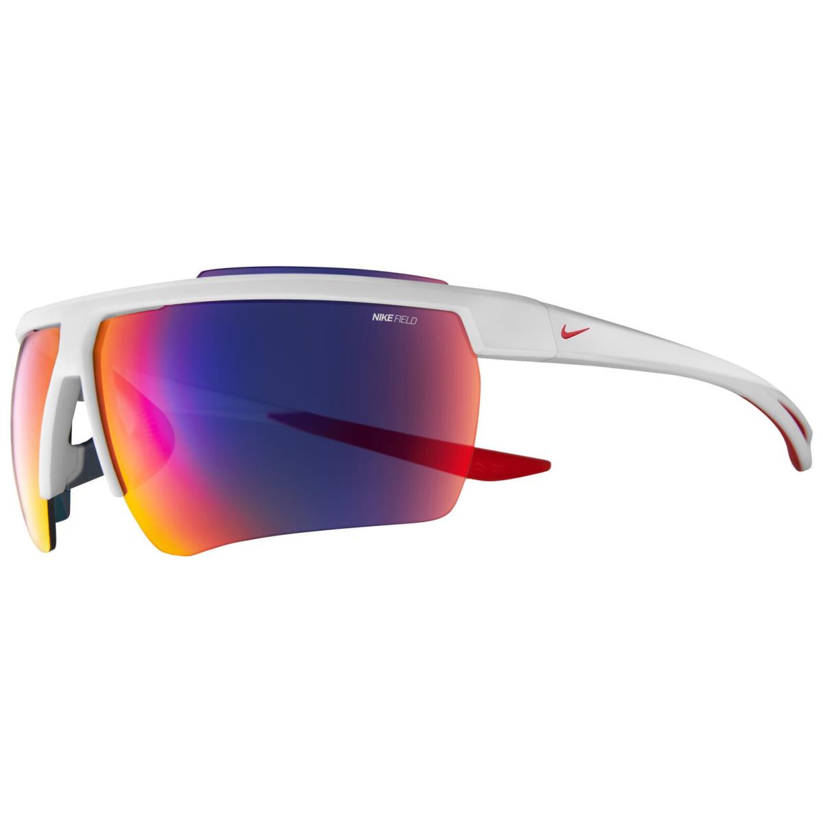 Nike Windshield 20 Men`s Semi Rimless Wrap Sunglasses w/ Field Tint Mirror Lens White-University Red/ Multi (101)