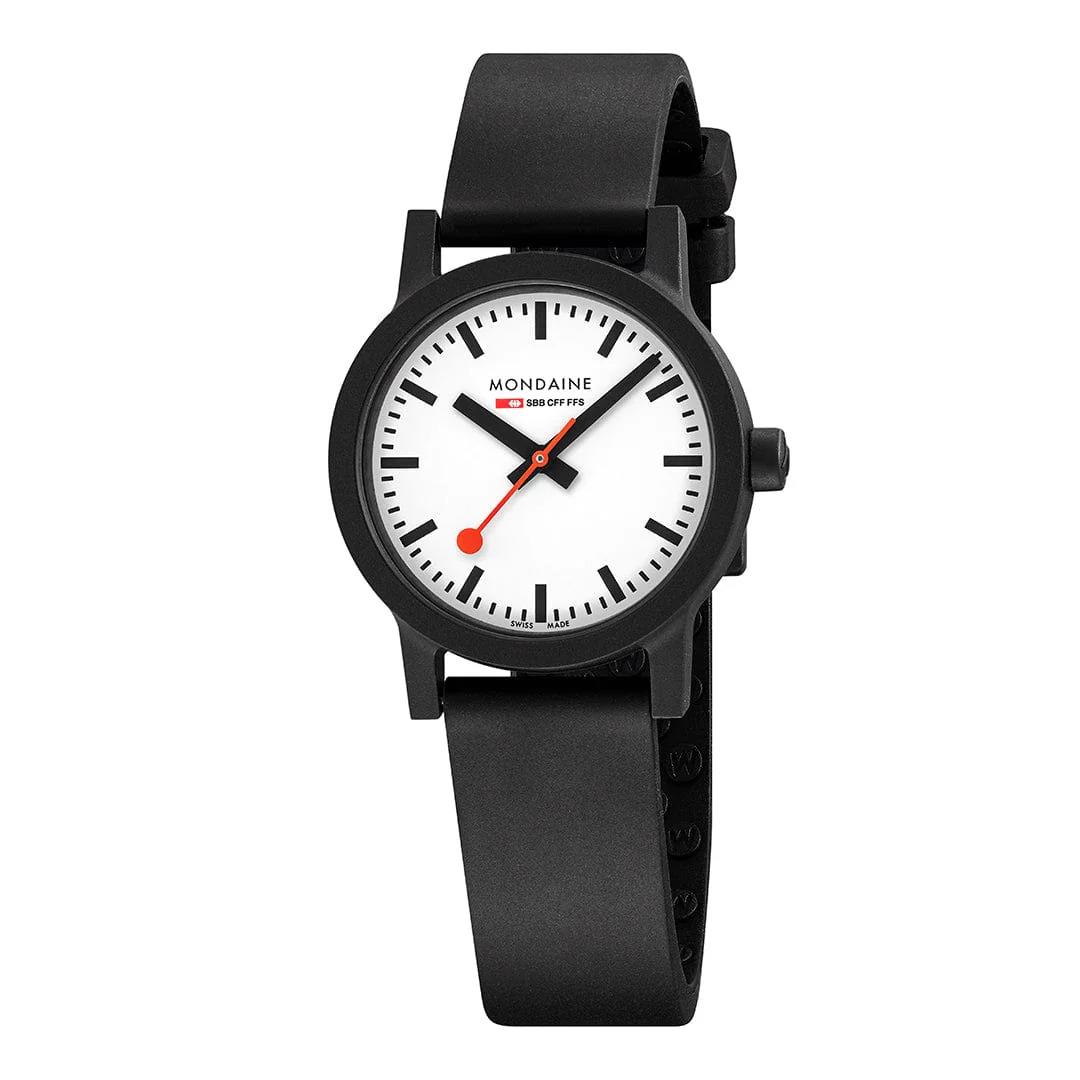 Mondaine Essence 32mm White Dial Black Leather Official Swiss Railways Watch