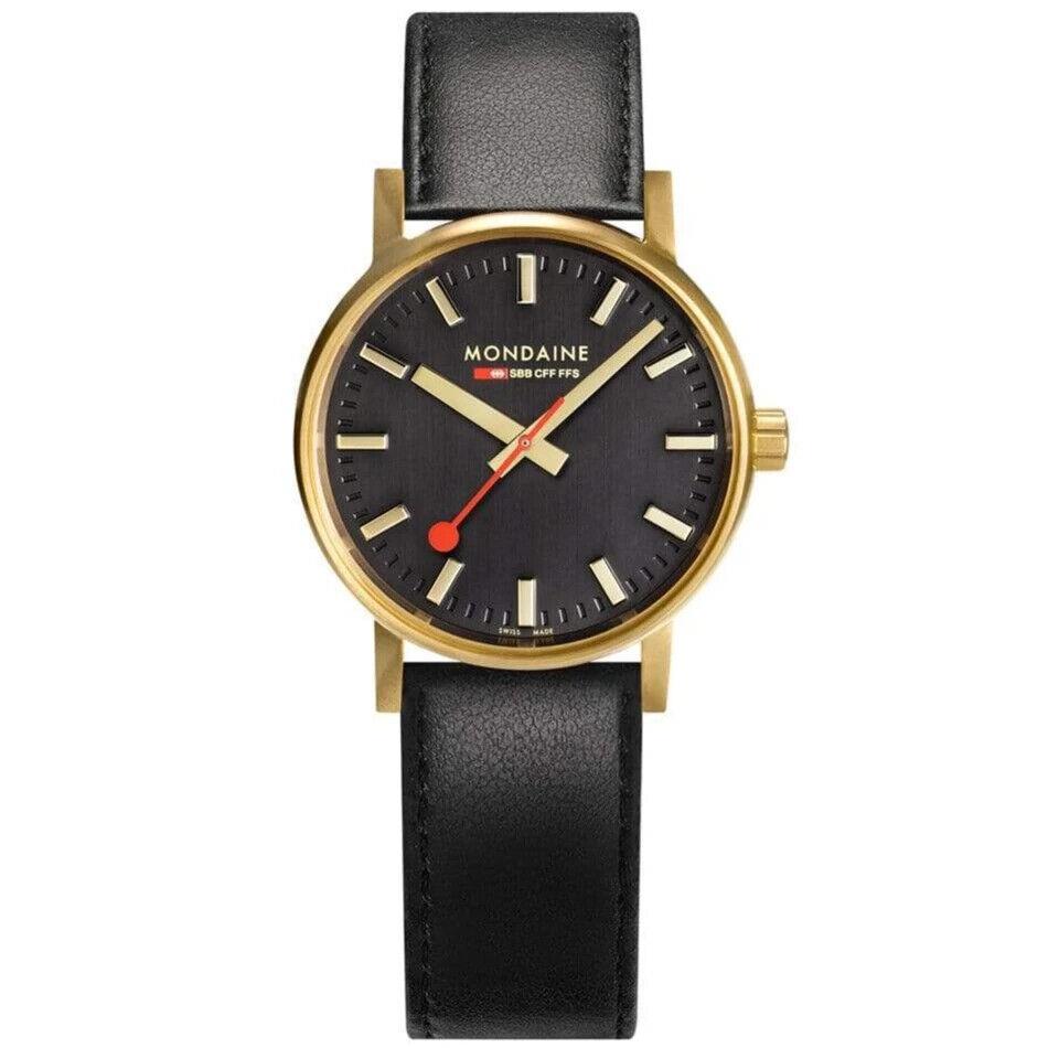 Mondaine Official Swiss Railways Watch EVO2 Gold Plated/black Leather Strap - Band: Black