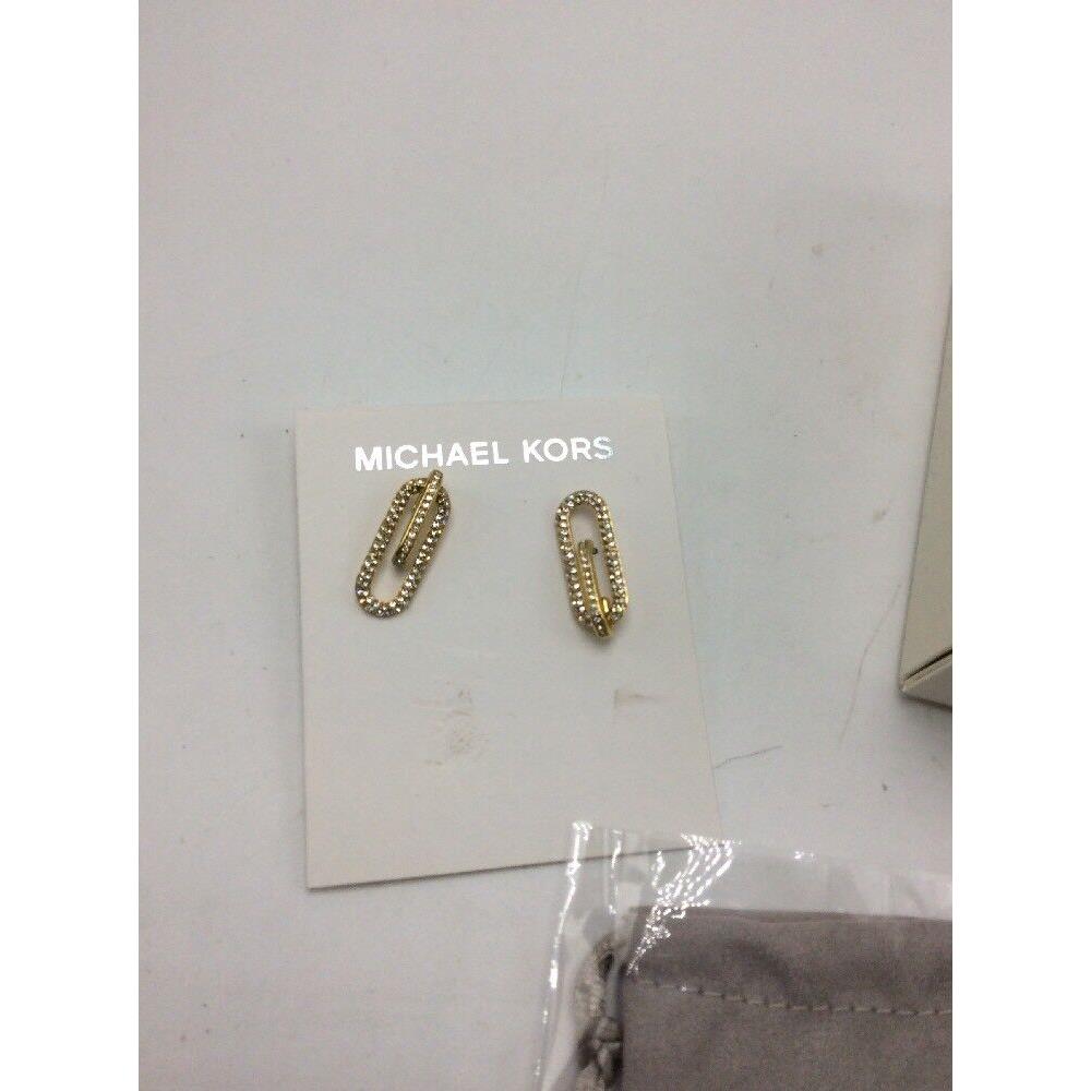 Michael Kors Gold Tone Pave Loop Post Earrings Iconic Links 26