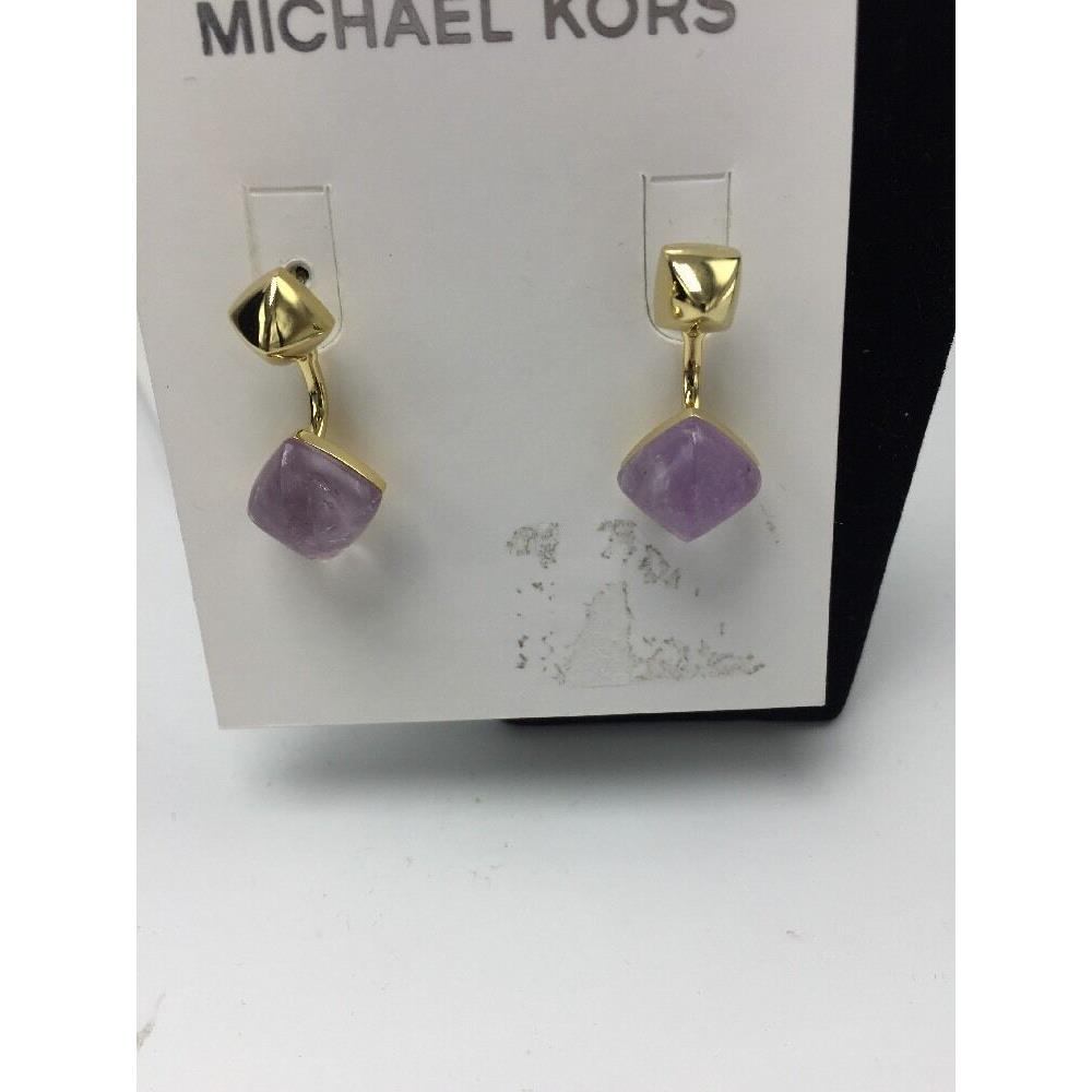 Michael Kors Adjustable Stud or Drop Amethyst Crystal Gold Tone Earrings 29