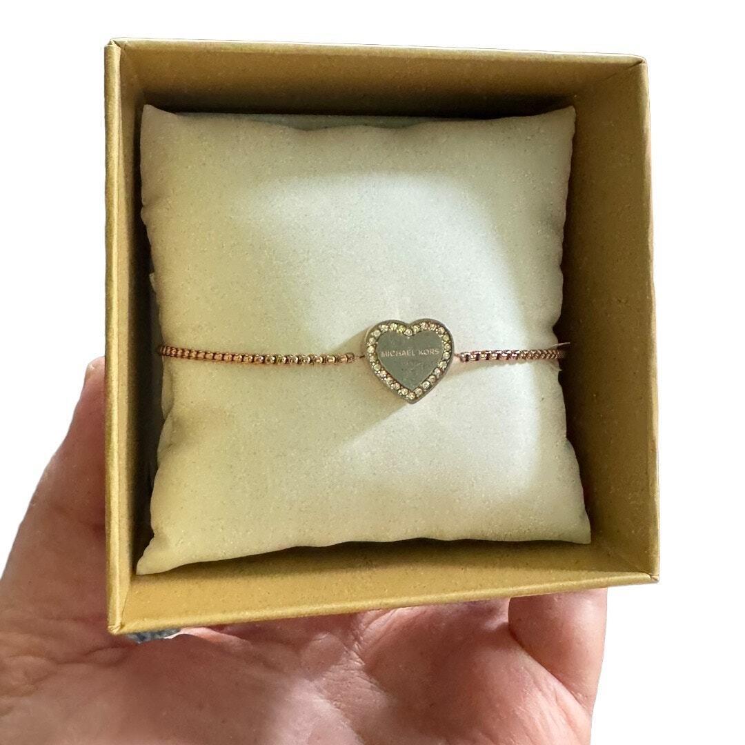 Michael Kors Heritage Rose Gold Crystal Heart Slider Bracelet OS Layering