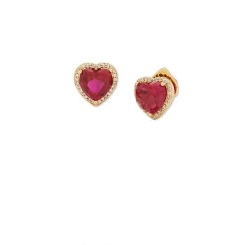 Kate Spade Red CZ Heart Halo Stud Earrings Gold Tone S1