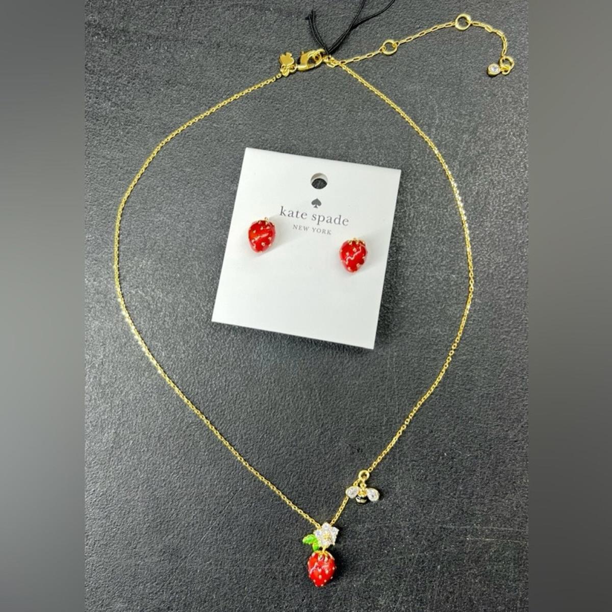 S019 Kate Spade Strawberry Fields Mini Pendant Necklace and Earring Set