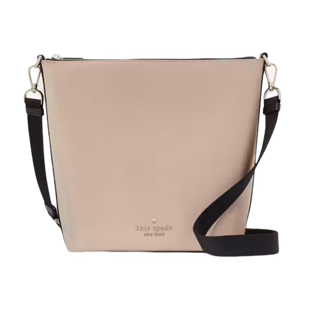 Kate Spade New York Woman`s Chelsea Nylon Duffle Bag Beige Crossbody Bucket Bag - Handle/Strap: Black, Exterior: Beige, Lining: Beige