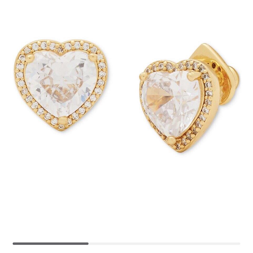 Kate Spade Cream CZ Heart Halo Stud Earrings Gold Tone S1