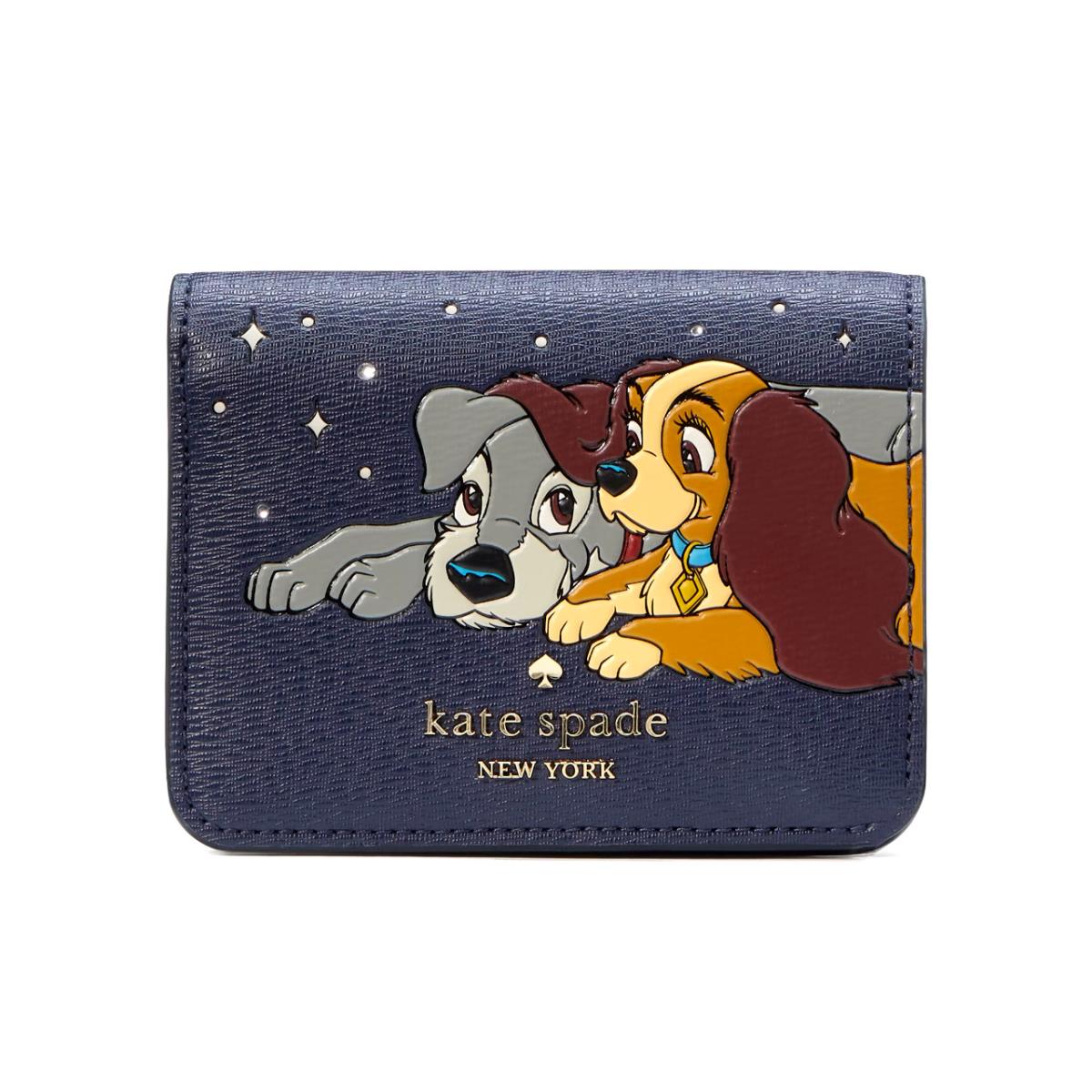 New Disney X Kate Spade New York Lady and The Tramp Small Bifold Wallet Navy