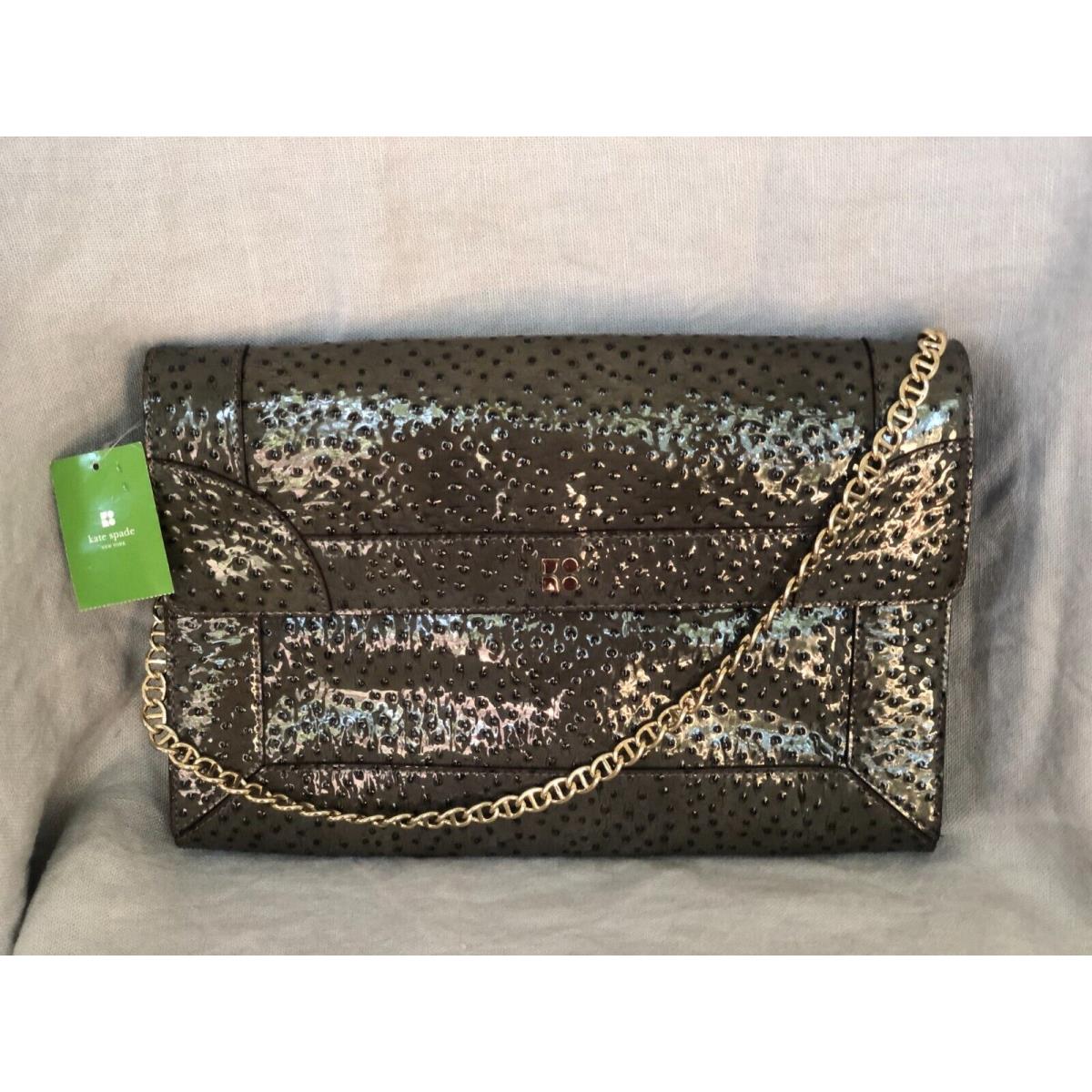 Kate Spade New Exotic Paola Elba Gray Clutch Purse Bag Ostrich Patent Leather