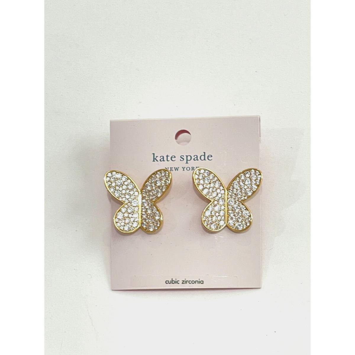 Kate Spade In A Flutter Stud Earrings Clear/gold - New