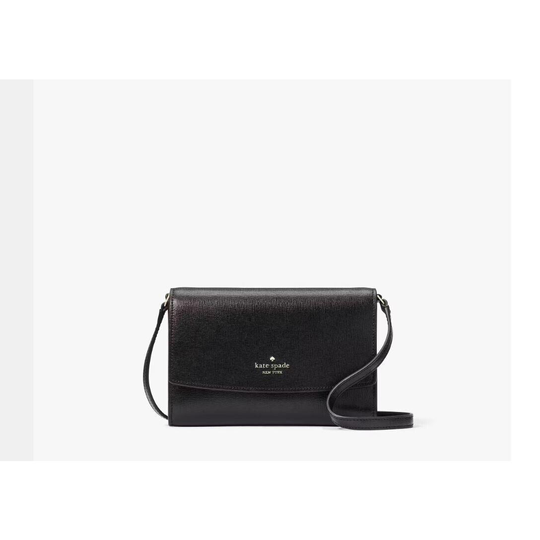 Kate Spade NY Perry Saffiano Leather Small Clutch Crossbody Bag Wallet - Black