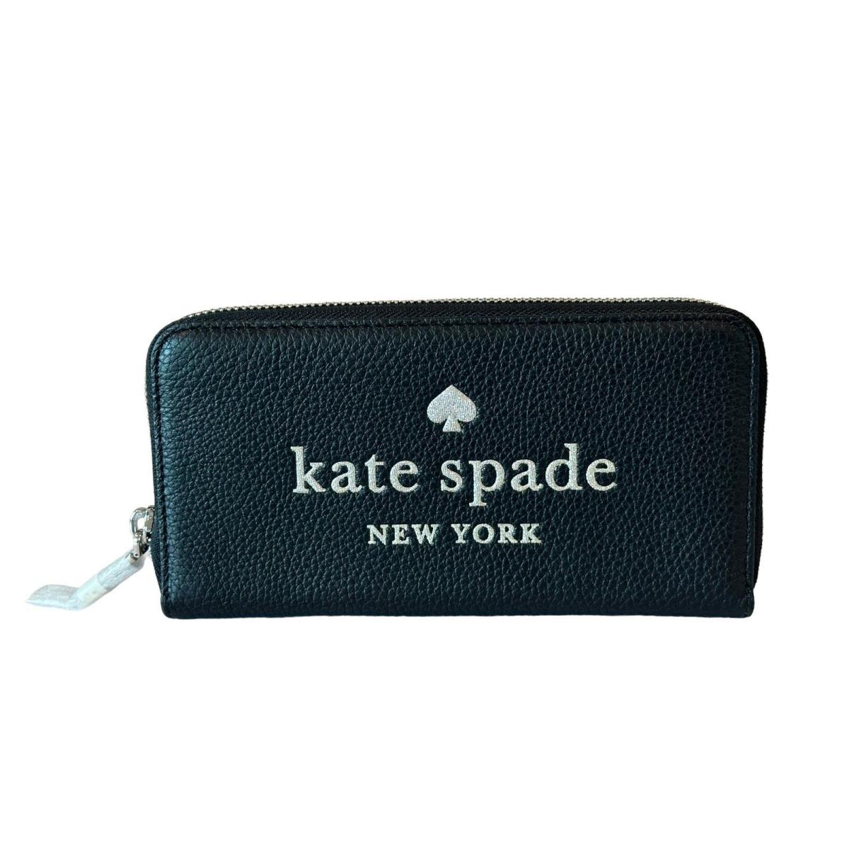 Kate Spade Glitter on Embossed Leather Large Wallet Black Pebble Gra