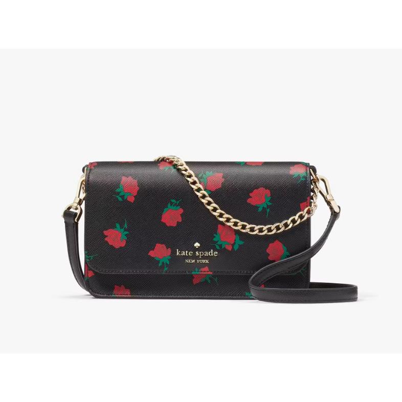 Kate Spade New York Madison Rose Toss Printed Small Flap Crossbody Black Multi