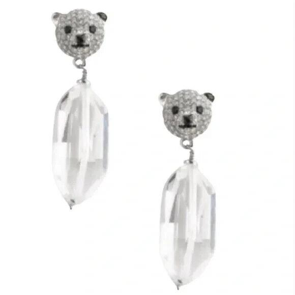 Kate Spade Arctic Polar Friends Polar Bear Glass Stone Drop Earrings. Retail