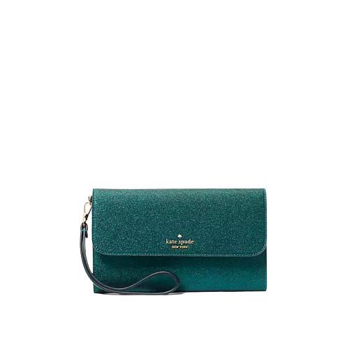 Kate Spade New York Glimmer Glitter Medium Flap Wristlet Wallet Festive Teal