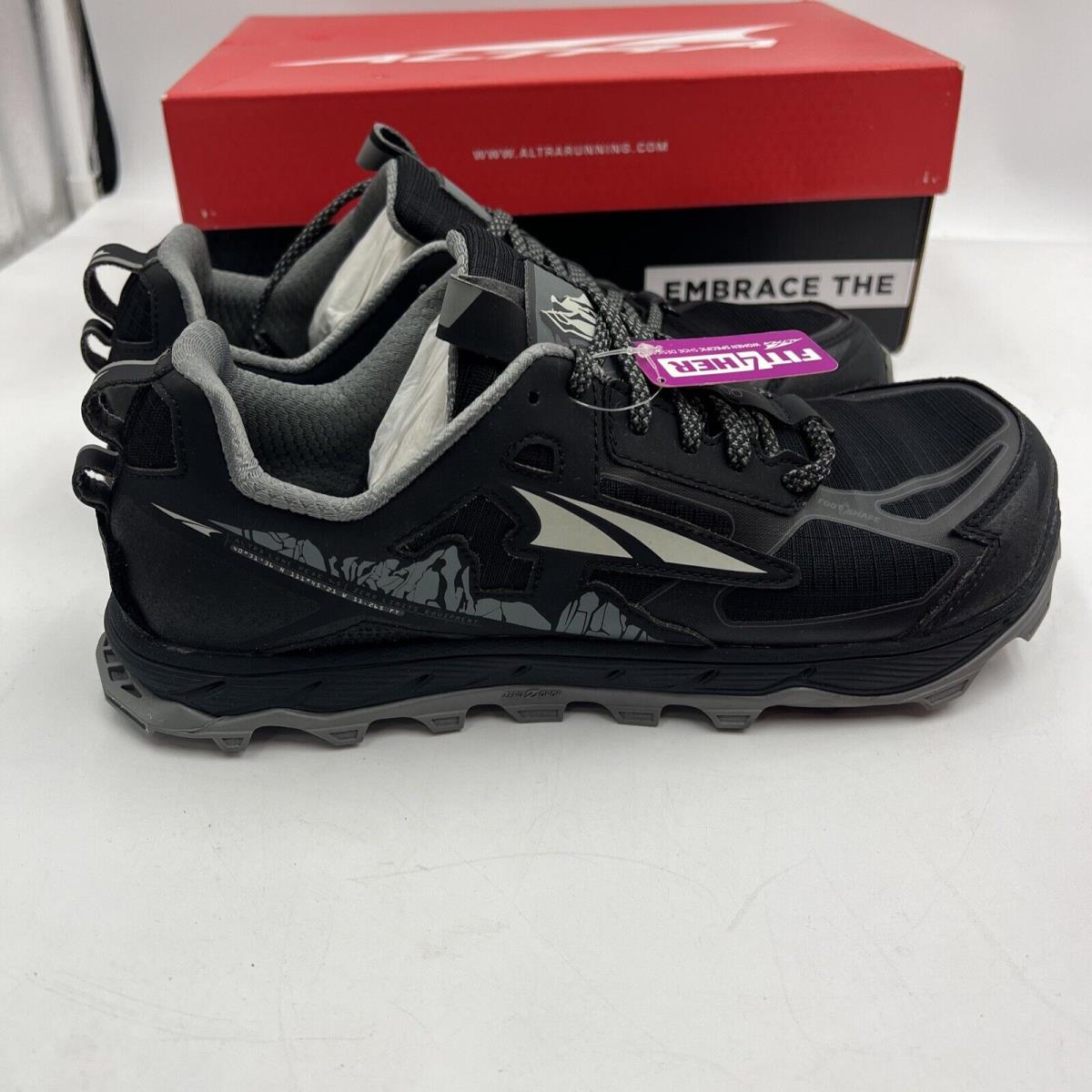 Women s Altra Lone Peak 4.5 Trail Running Shoe Black Gray Gaiter Size 10.5